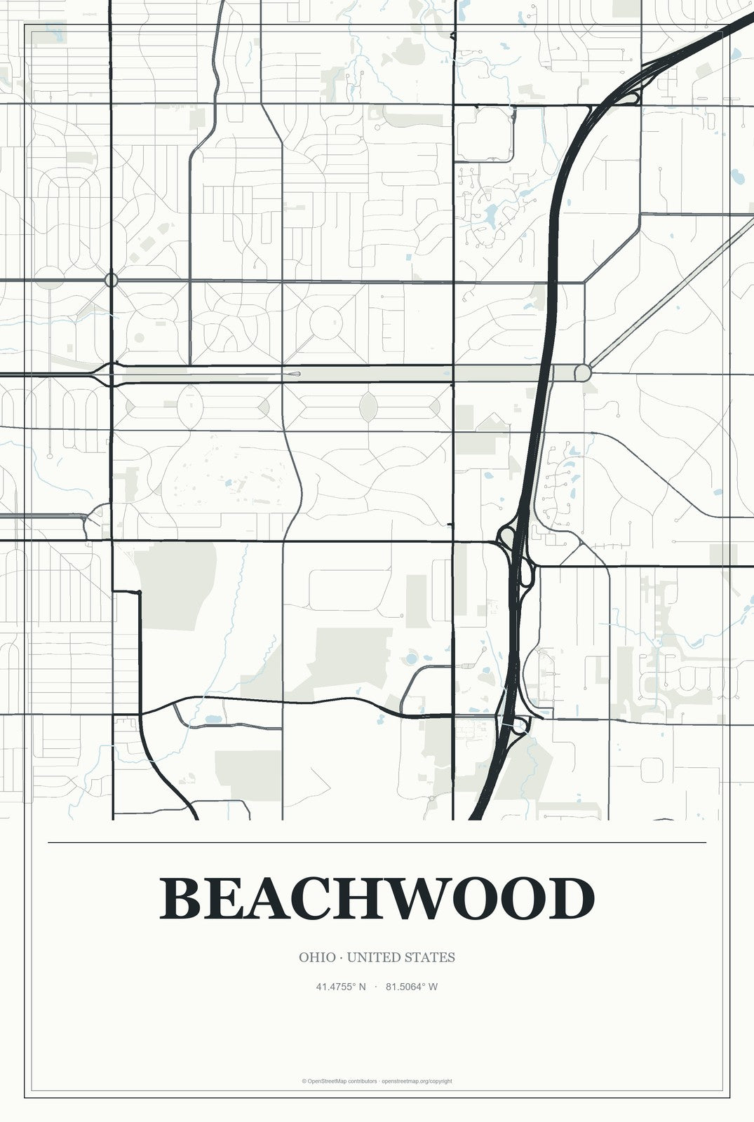 Beachwood, Ohio City Map Aluminum Sign in Gallery Air style