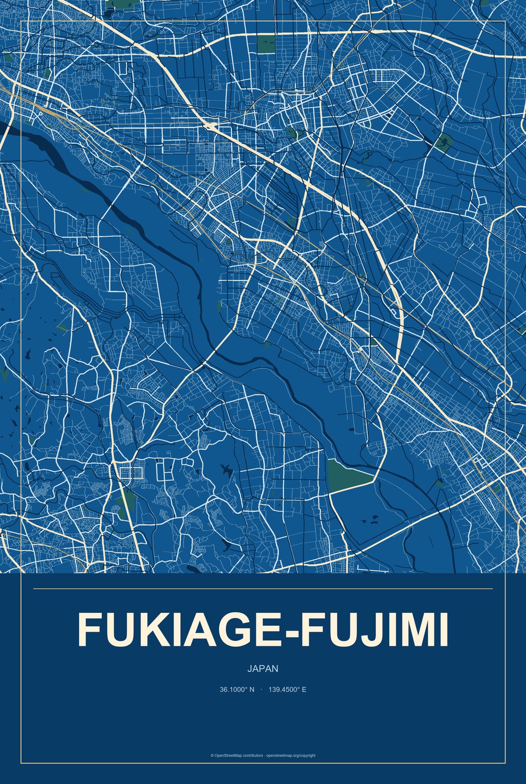 Fukiage-fujimi, Japan City Map Aluminum Sign in Harbor Cobalt style