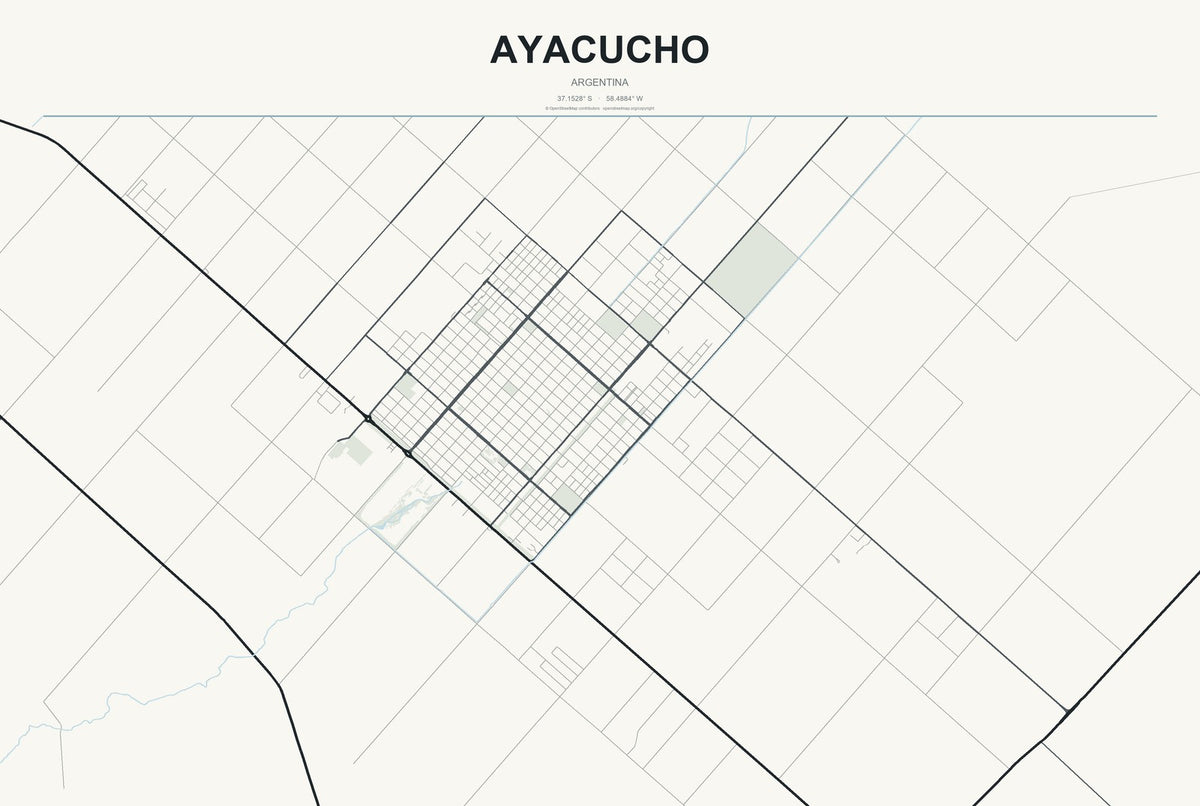 Ayacucho, Argentina City Map Aluminum Sign in Headline Atlas style