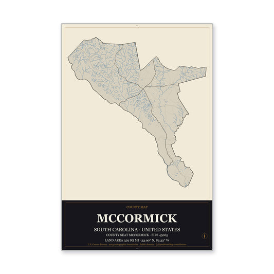 McCormick County, South Carolina Map Aluminum Sign in Museum Plaque style