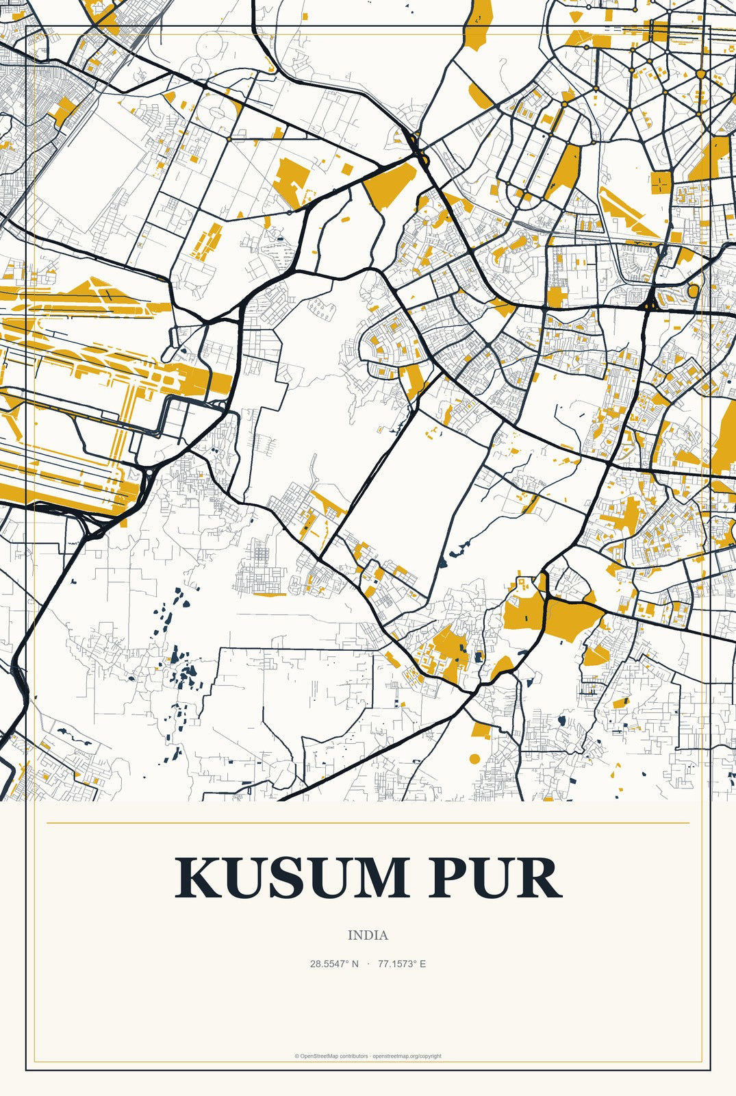 Kusum Pur, India City Map Aluminum Sign in Citrine Modern style