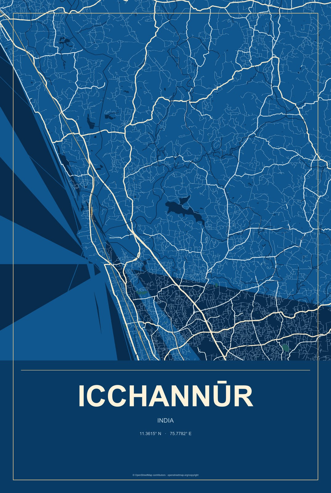 Icchannūr, India City Map Aluminum Sign in Harbor Cobalt style