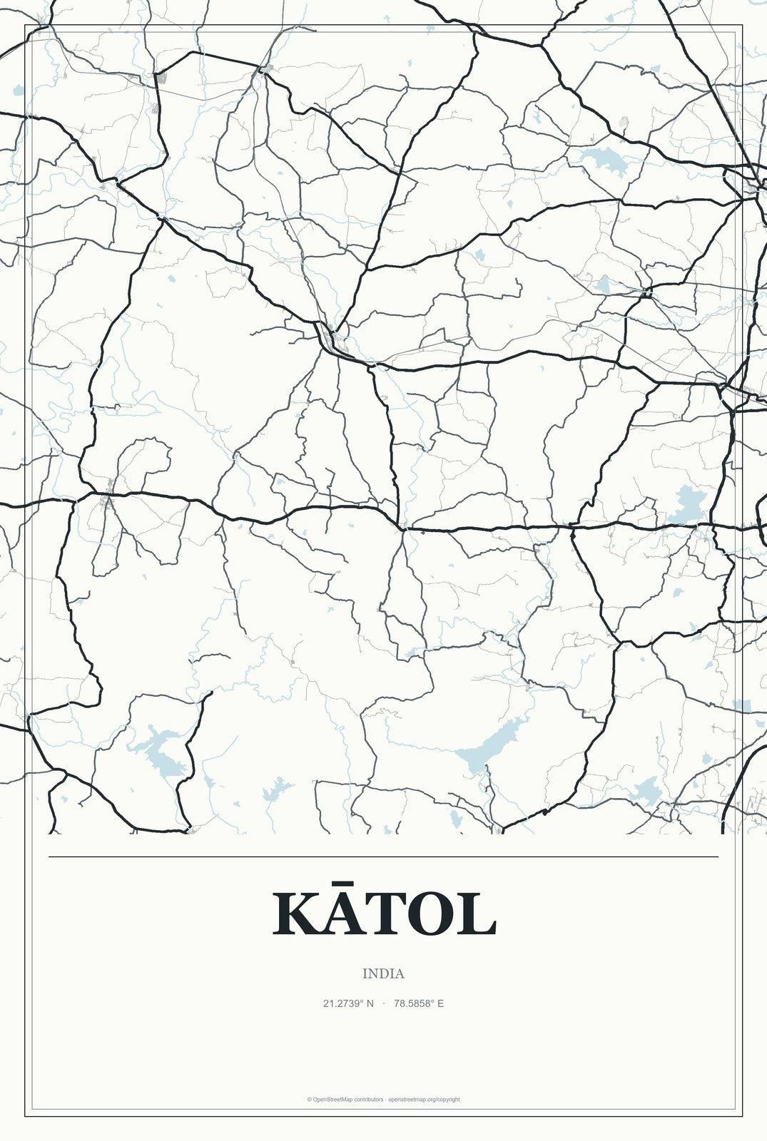 Kātol, India City Map Aluminum Sign in Gallery Air style