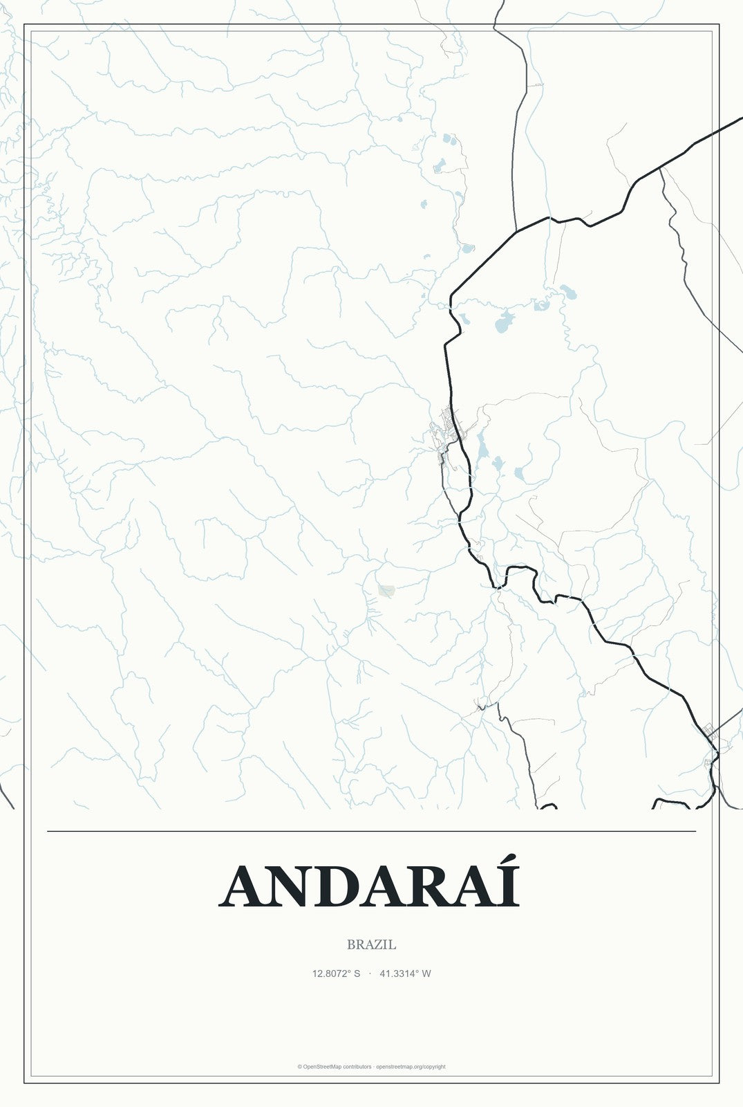 Andaraí, Brazil City Map Aluminum Sign in Gallery Air style