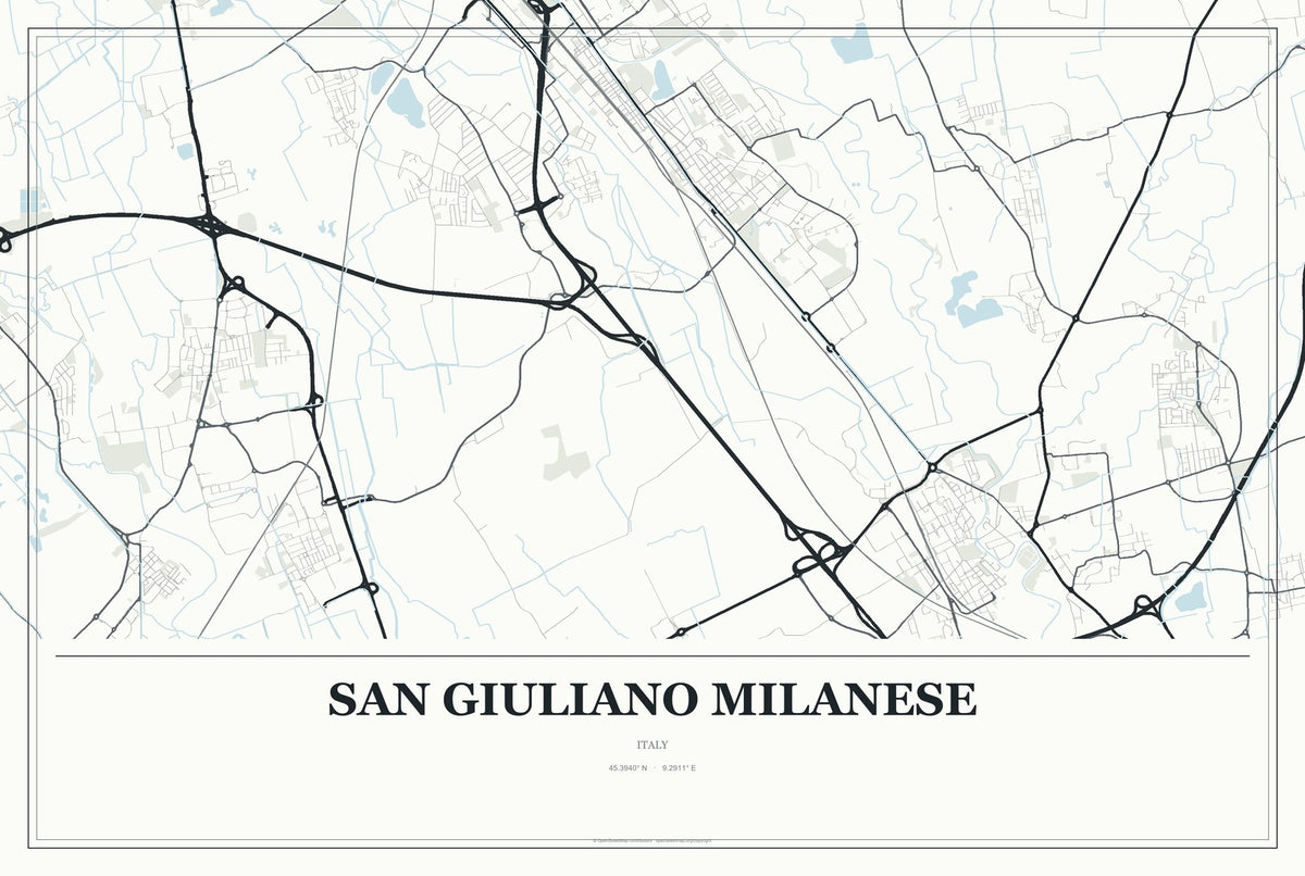 San Giuliano Milanese, Italy City Map Aluminum Sign in Gallery Air style