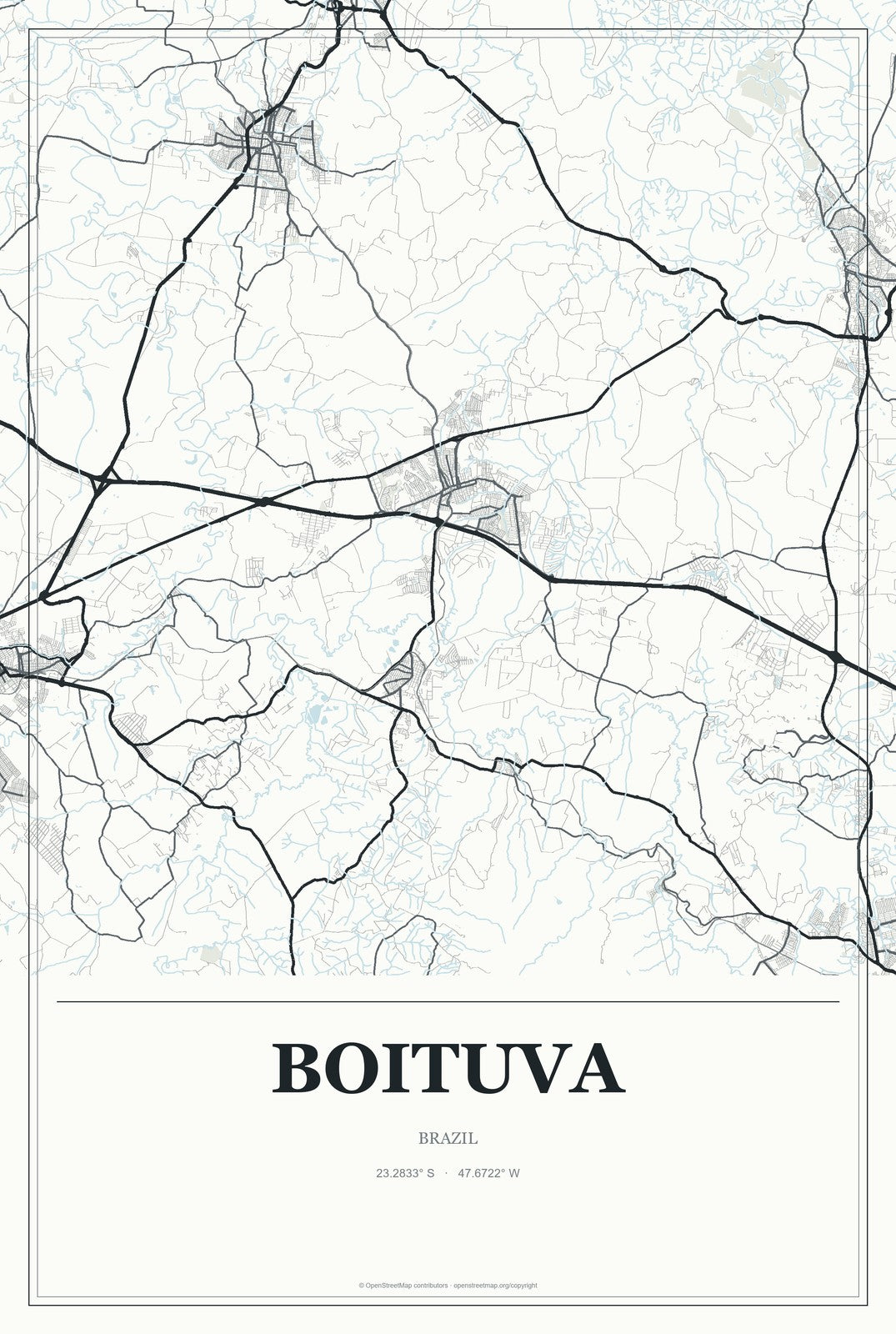 Boituva, Brazil City Map Aluminum Sign in Gallery Air style