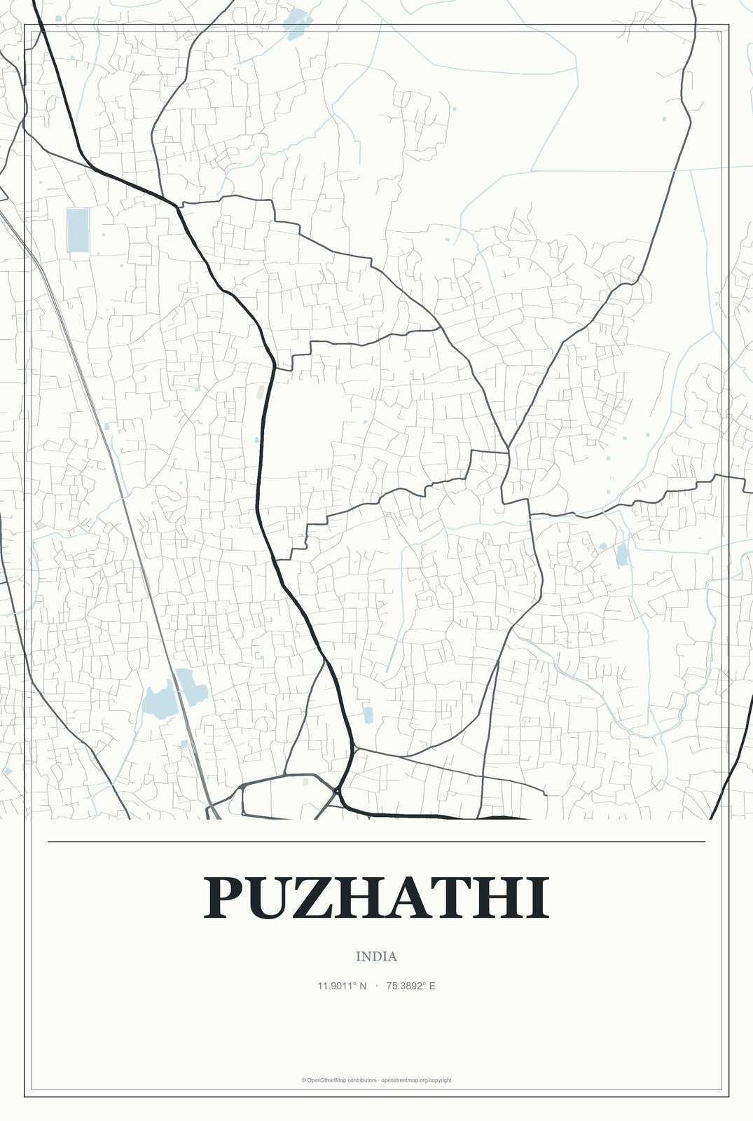 Puzhathi, India City Map Aluminum Sign in Gallery Air style