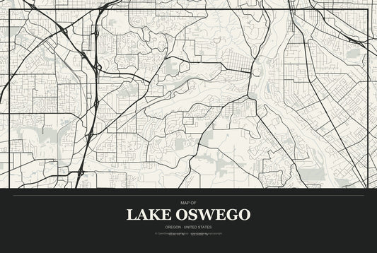 Lake Oswego, Oregon City Map Aluminum Sign in Museum Plaque style