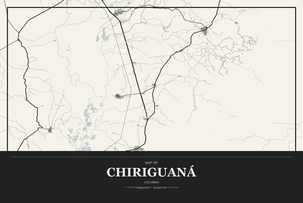 Chiriguaná, Colombia City Map Aluminum Sign in Museum Plaque style