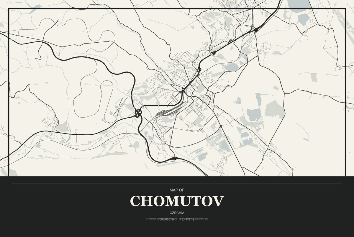 Chomutov, Czechia City Map Aluminum Sign in Museum Plaque style