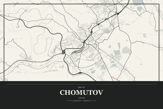 Chomutov, Czechia City Map Aluminum Sign in Museum Plaque style
