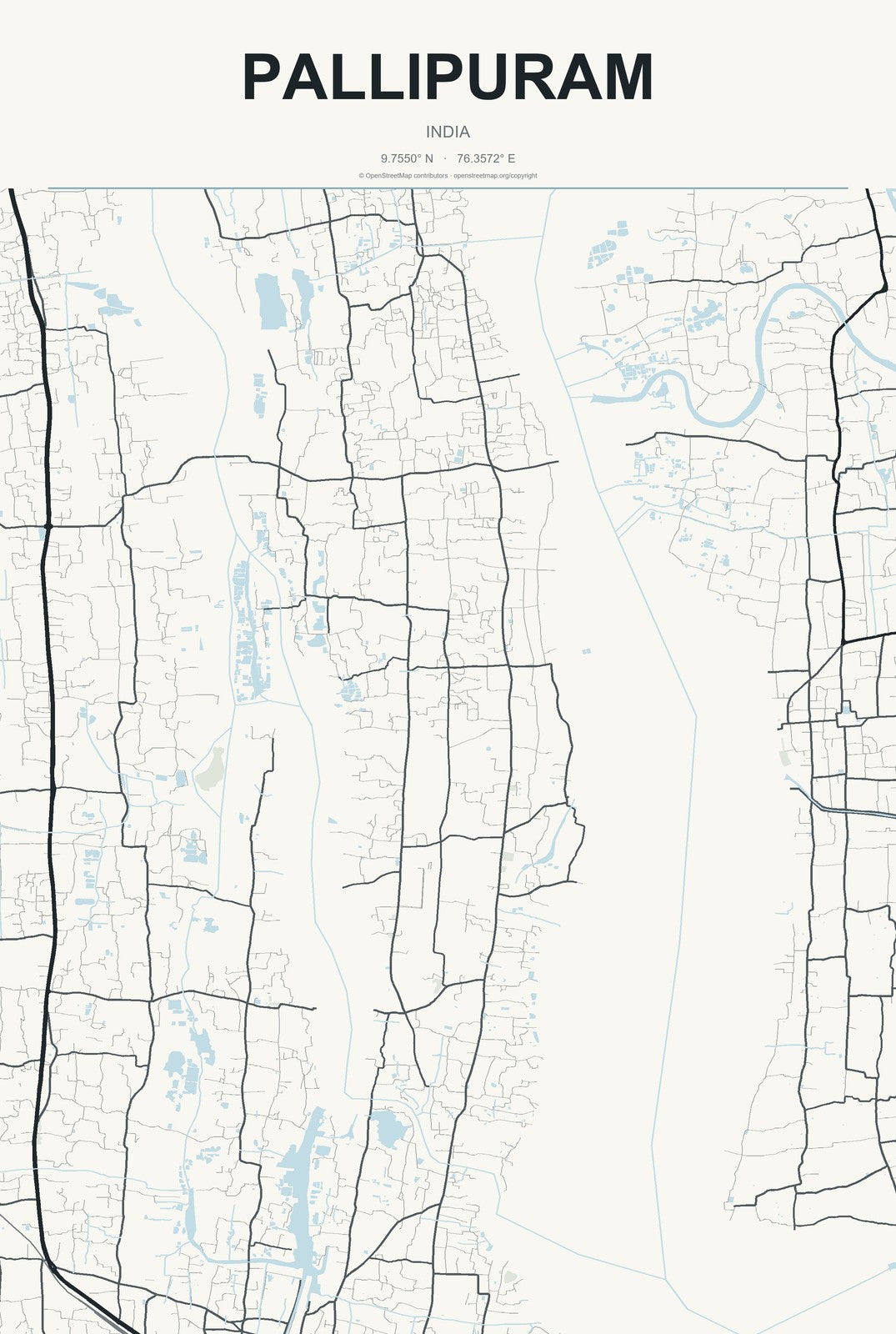 Pallipuram, India City Map Aluminum Sign in Headline Atlas style