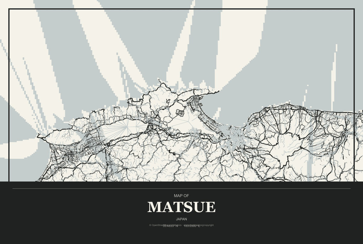 Matsue, Japan City Map Aluminum Sign in Museum Plaque style