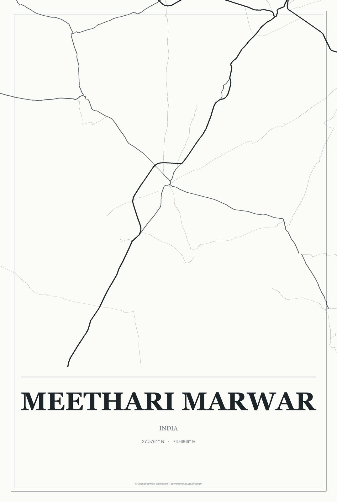 Meethari Marwar, India City Map Aluminum Sign in Gallery Air style