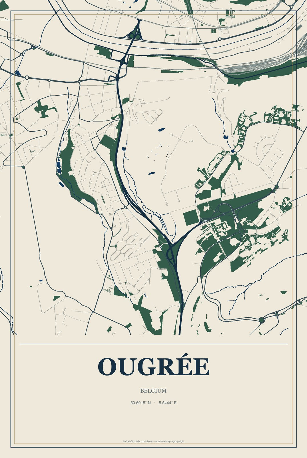 Ougrée, Belgium City Map Aluminum Sign in Coastal Cutout style