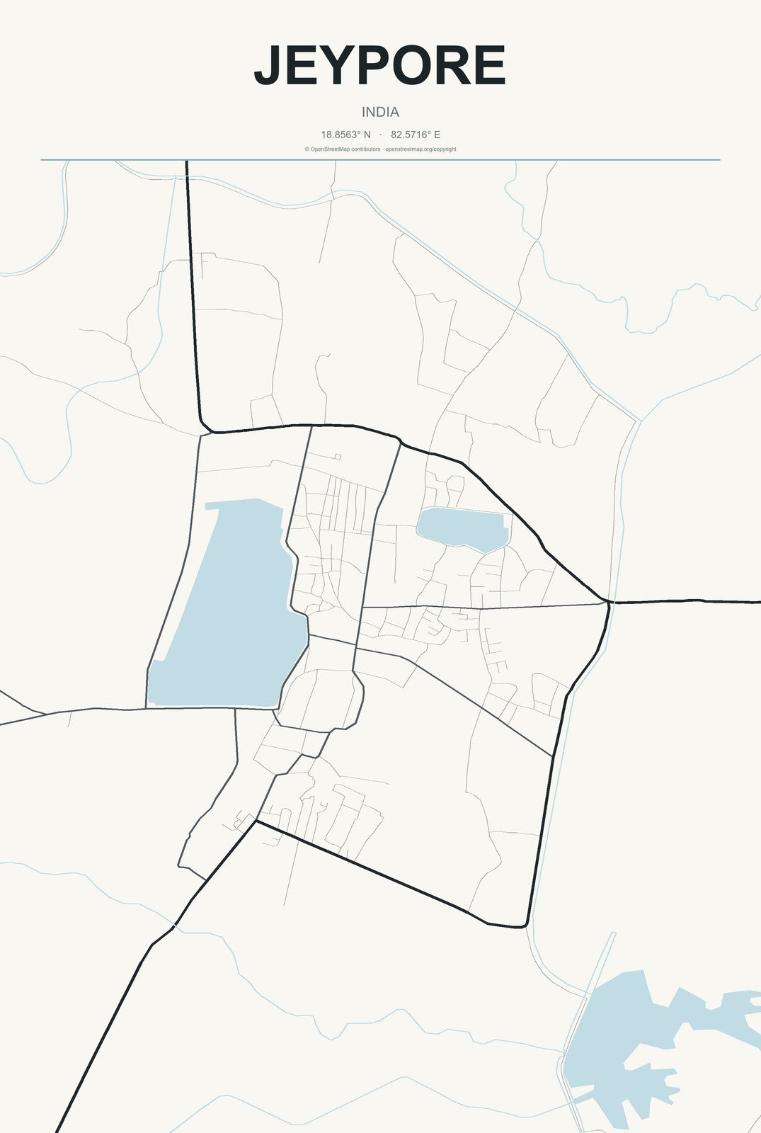 Jeypore, India City Map Aluminum Sign in Headline Atlas style
