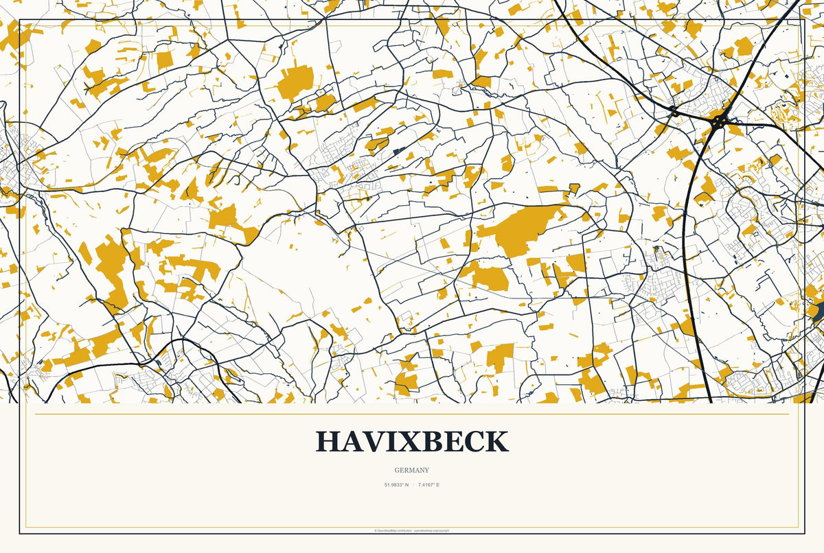 Havixbeck, Germany City Map Aluminum Sign in Citrine Modern style