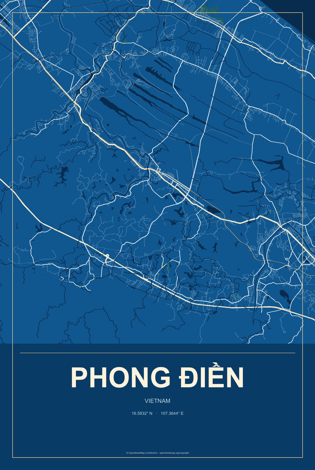 Phong Điền, Thừa Thiên Huế Province, Vietnam City Map Aluminum Sign in Harbor Cobalt style