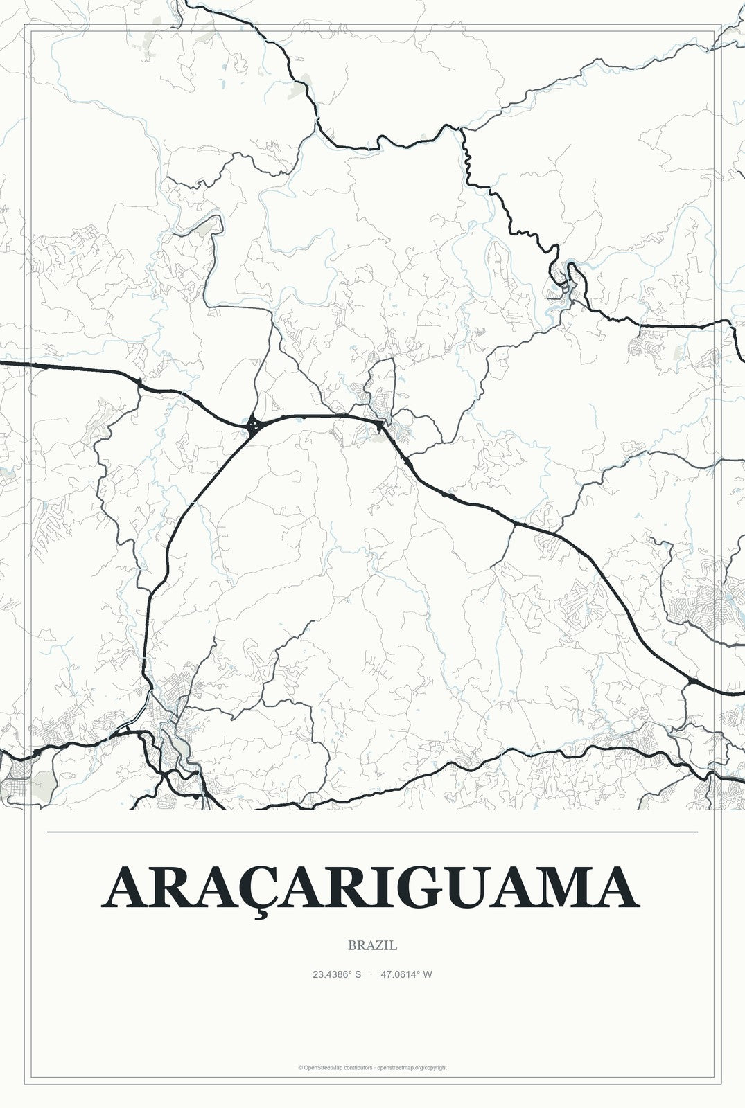 Araçariguama, Brazil City Map Aluminum Sign in Gallery Air style