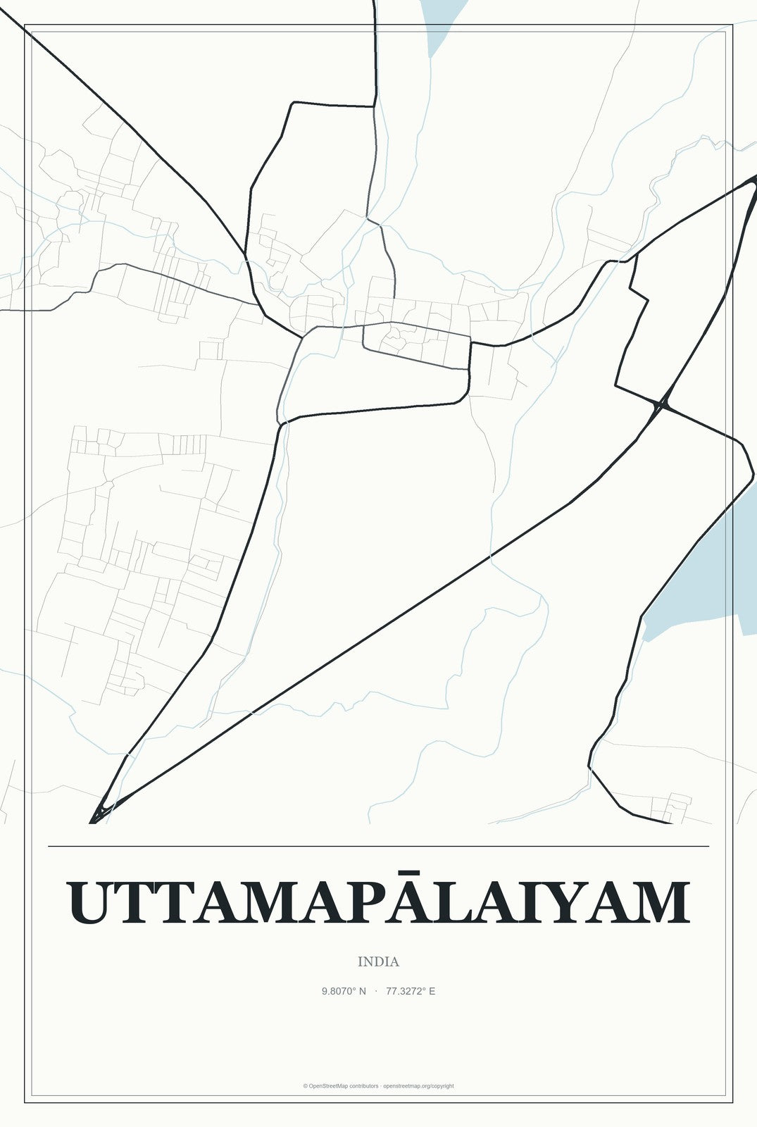Uttamapālaiyam, India City Map Aluminum Sign in Gallery Air style