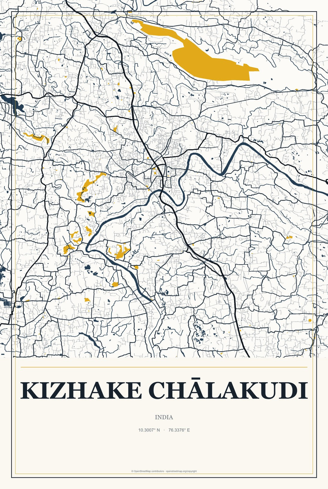 Kizhake Chālakudi, India City Map Aluminum Sign in Citrine Modern style