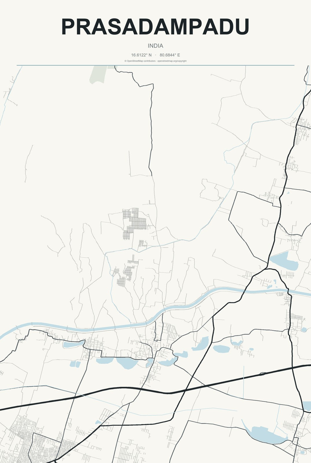 Prasadampadu, India City Map Aluminum Sign in Headline Atlas style