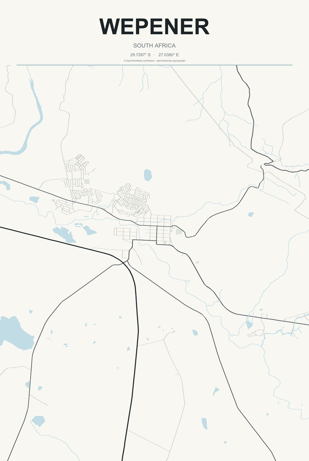 Wepener, South Africa City Map Aluminum Sign in Headline Atlas style