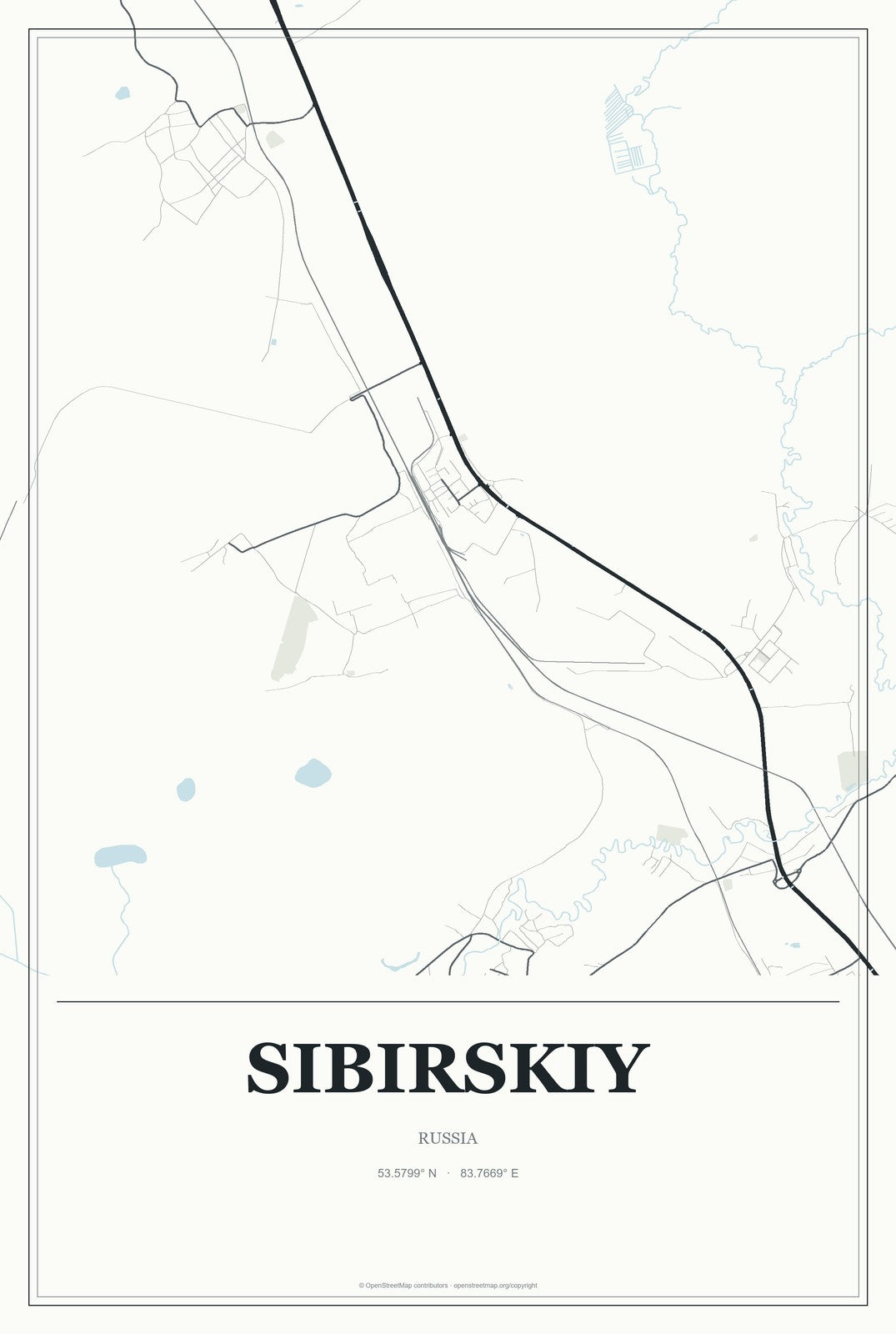 Sibirskiy, Russia City Map Aluminum Sign in Gallery Air style
