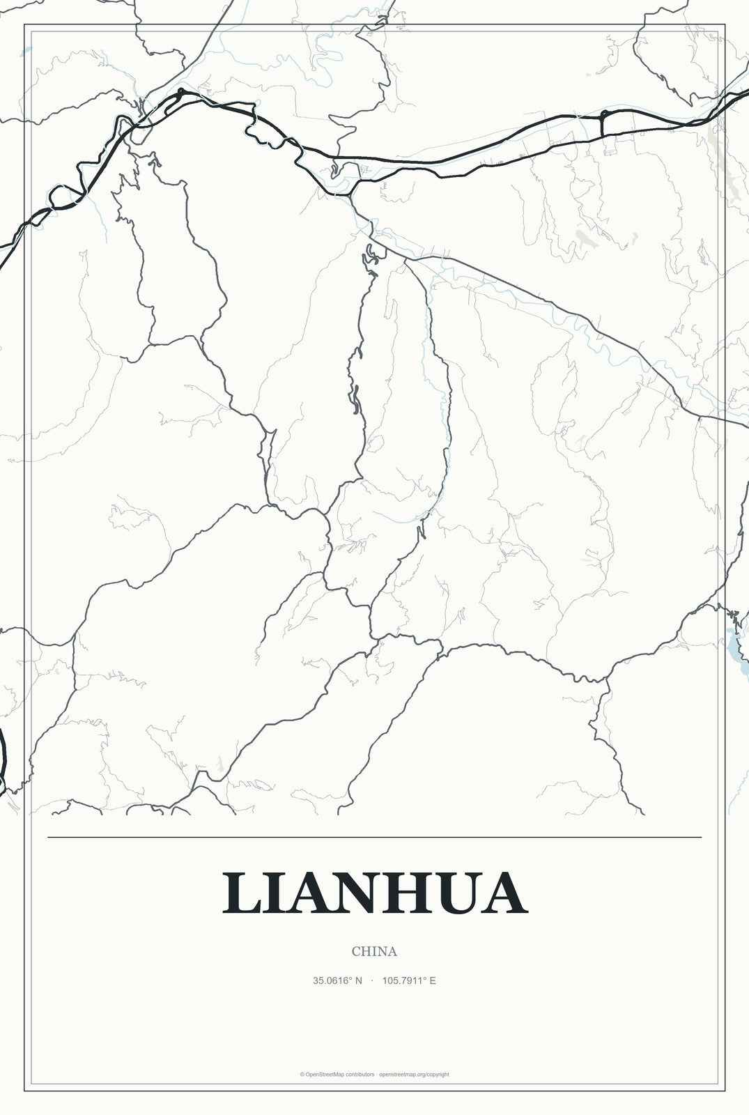 Lianhua, China City Map Aluminum Sign in Gallery Air style