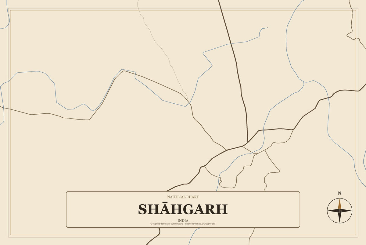 Shāhgarh, India City Map Aluminum Sign in Heritage Nautical style
