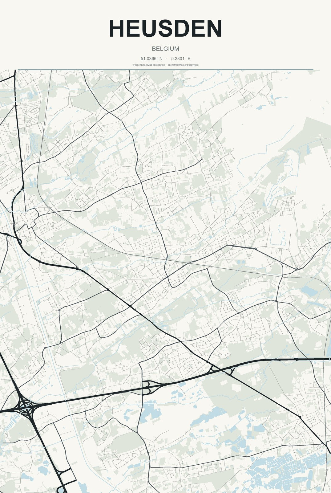 Heusden, Belgium City Map Aluminum Sign in Headline Atlas style