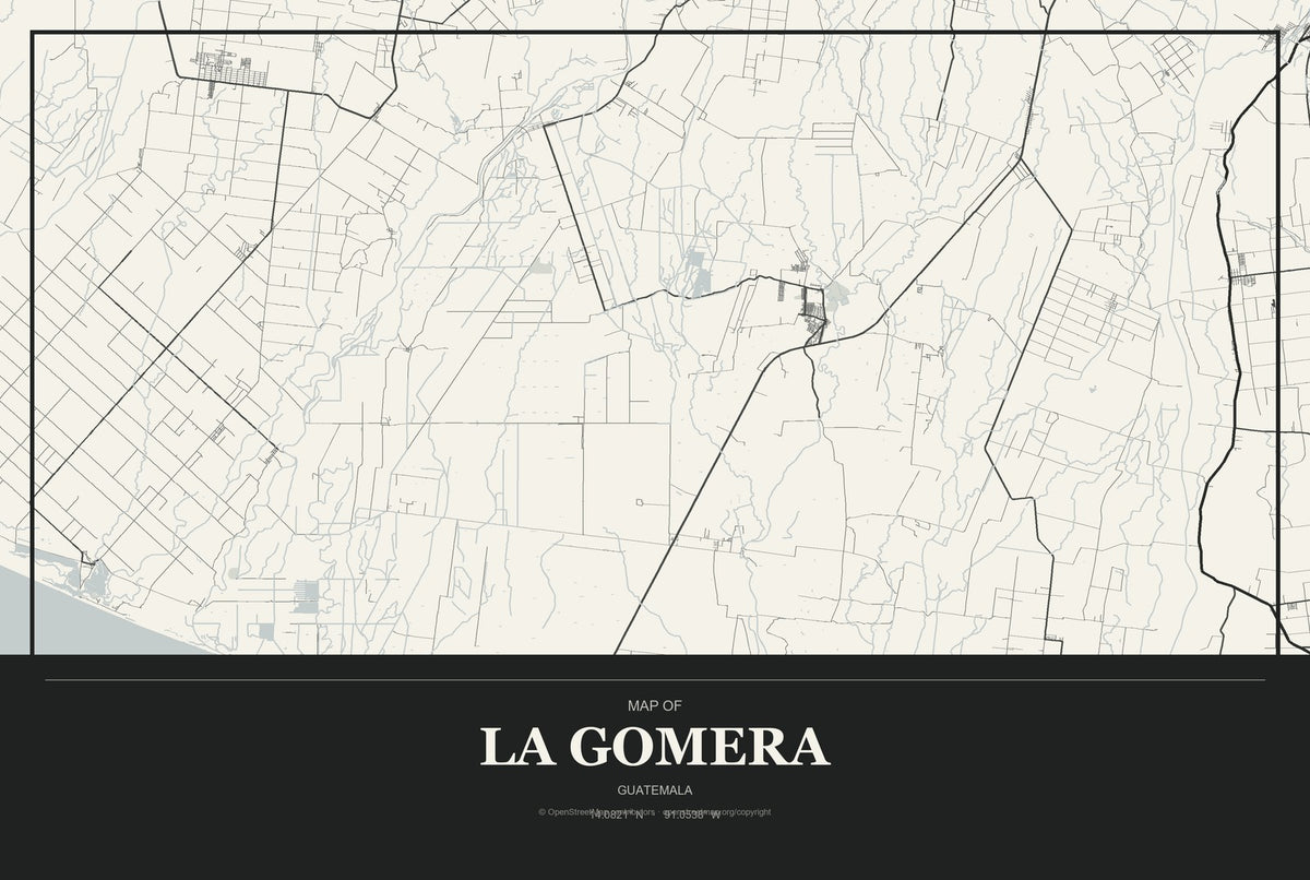 La Gomera, Guatemala City Map Aluminum Sign in Museum Plaque style