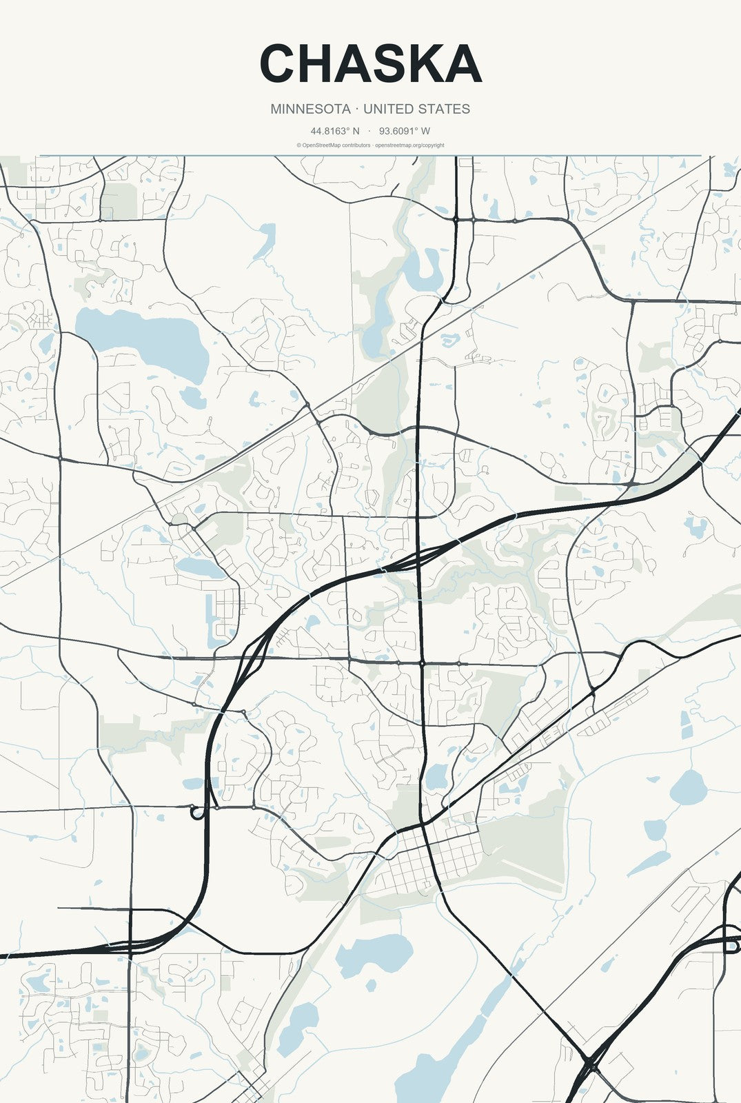 Chaska, Minnesota City Map Aluminum Sign in Headline Atlas style