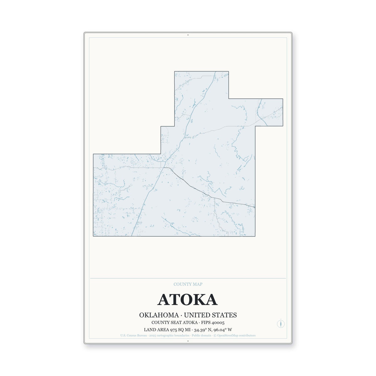 Atoka County, Oklahoma Map Aluminum Sign in Gallery Air style