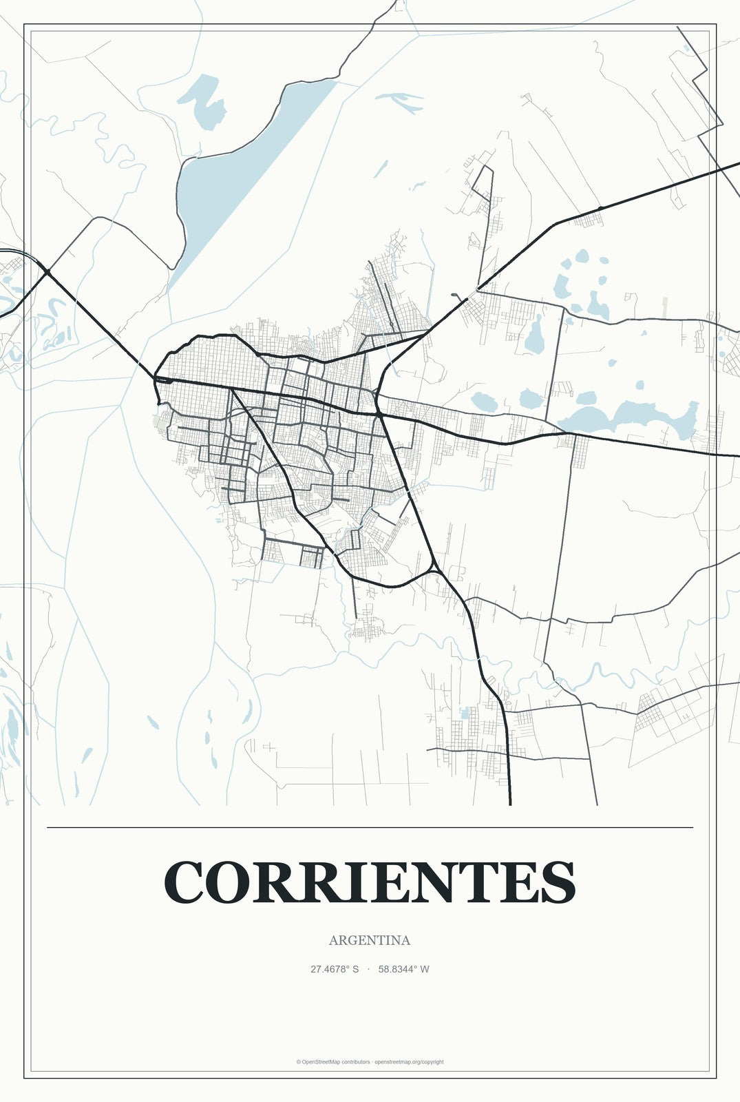 Corrientes, Argentina City Map Aluminum Sign in Gallery Air style