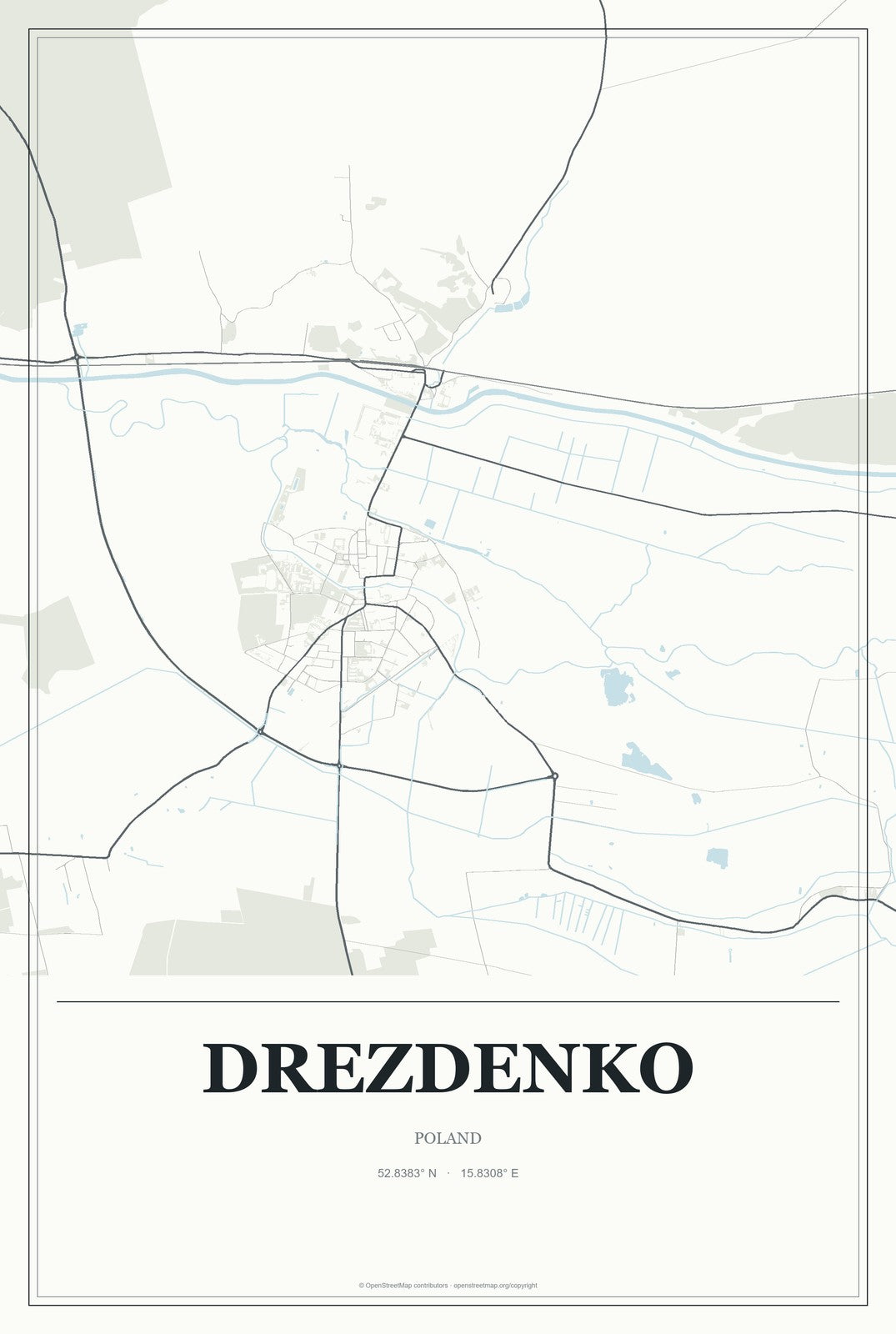 Drezdenko, Poland City Map Aluminum Sign in Gallery Air style