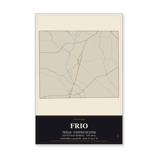 Frio County, Texas Map Aluminum Sign in Museum Plaque style