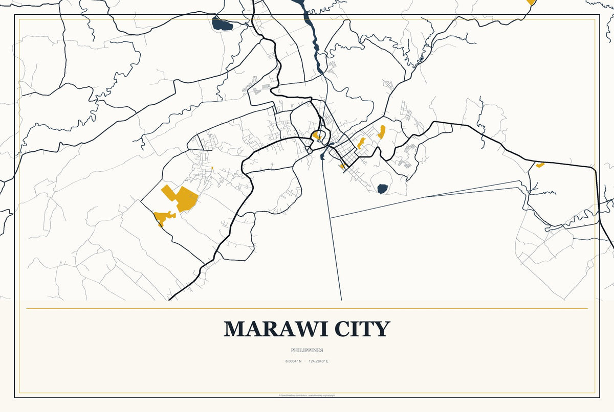 Marawi City, Philippines City Map Aluminum Sign in Citrine Modern style