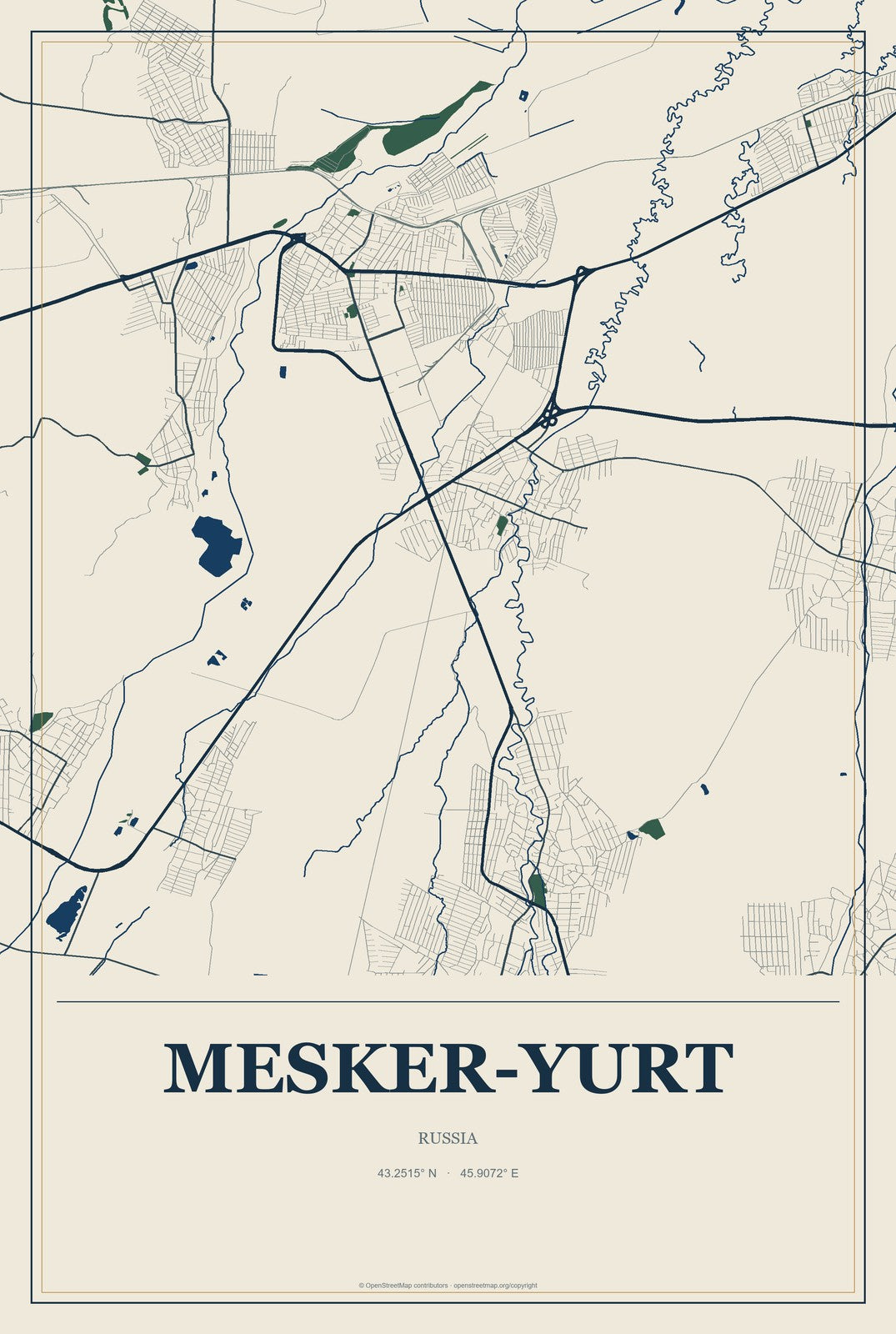 Mesker-Yurt, Russia City Map Aluminum Sign in Coastal Cutout style