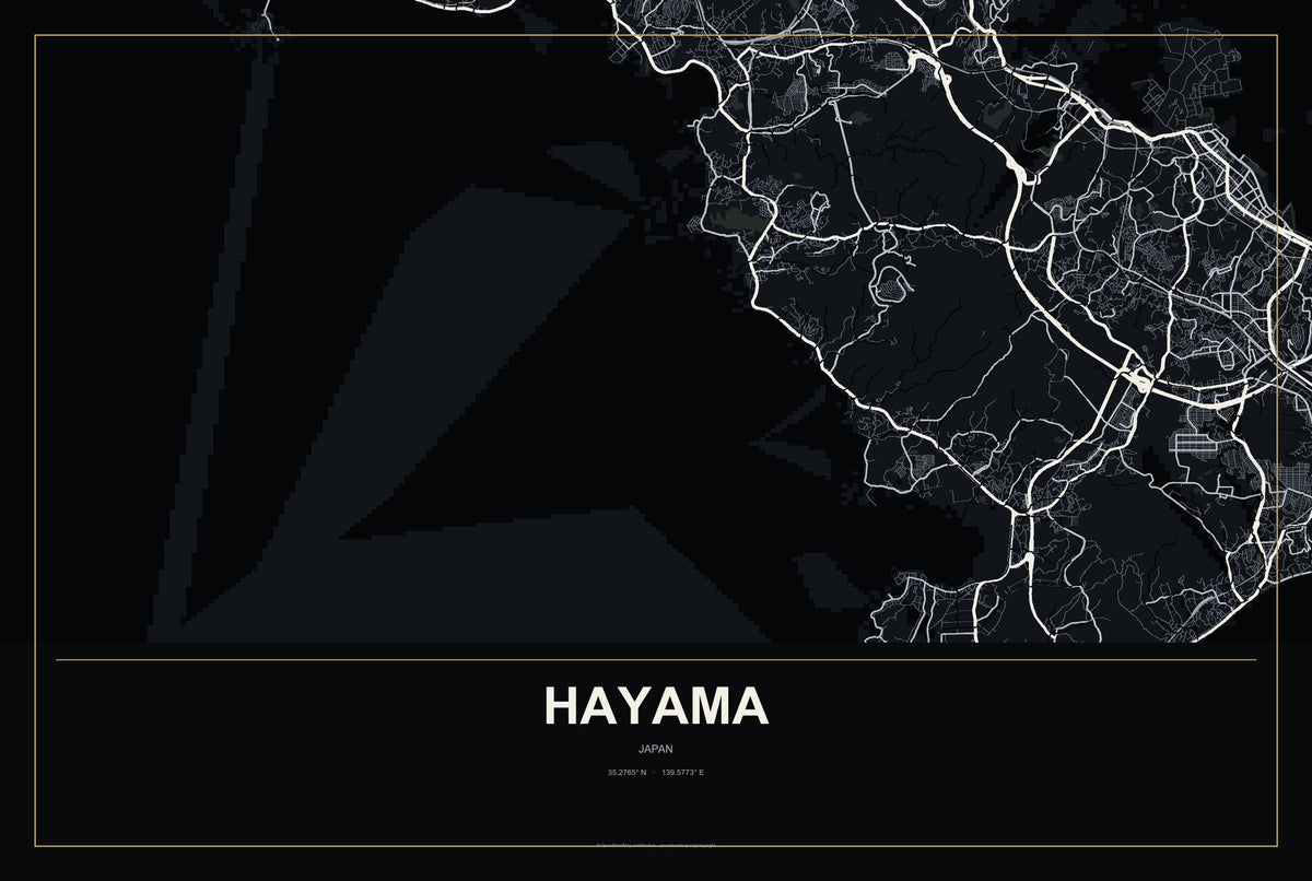 Hayama, Japan City Map Aluminum Sign in Metropolitan Noir style