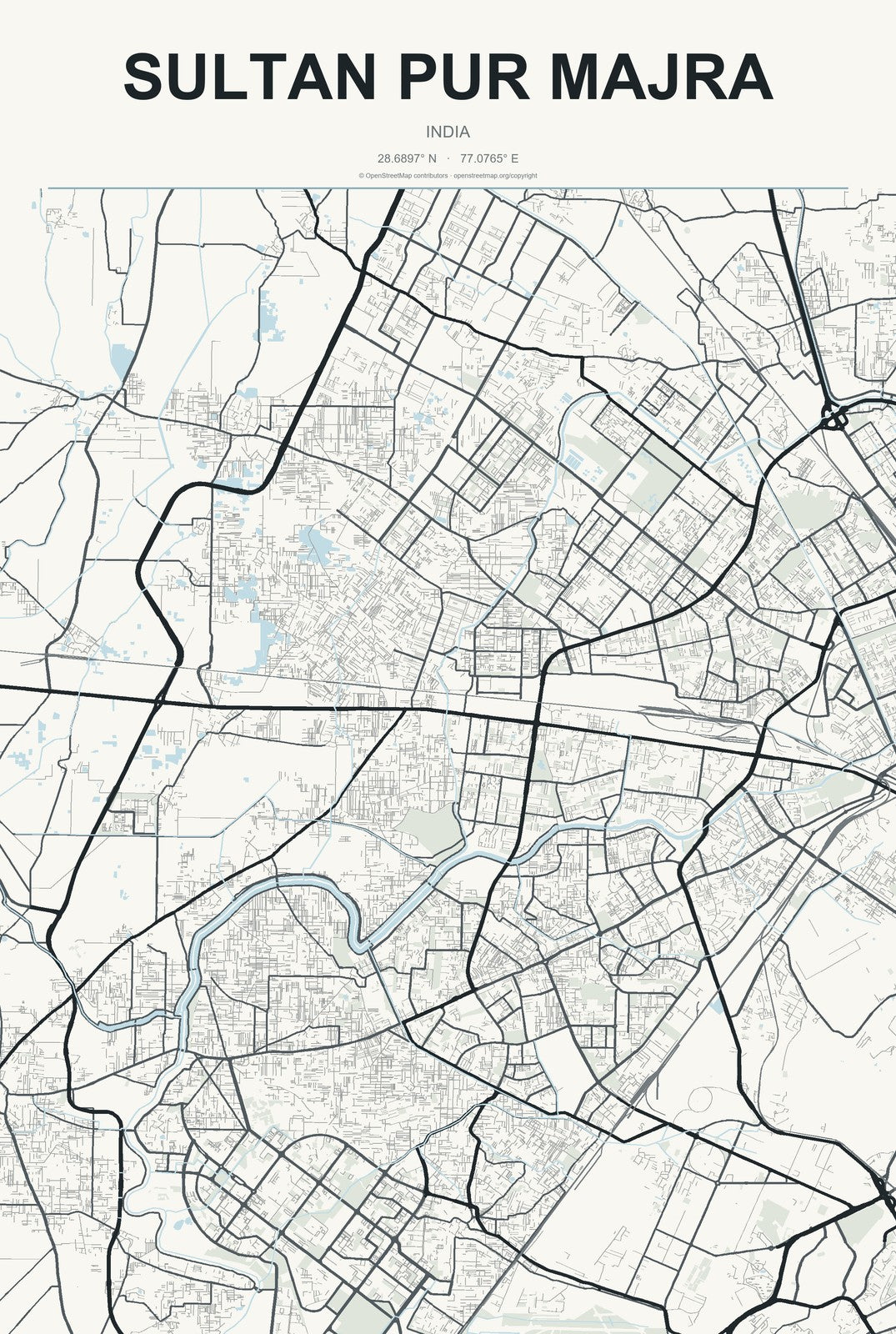 Sultan Pur Majra, India City Map Aluminum Sign in Headline Atlas style