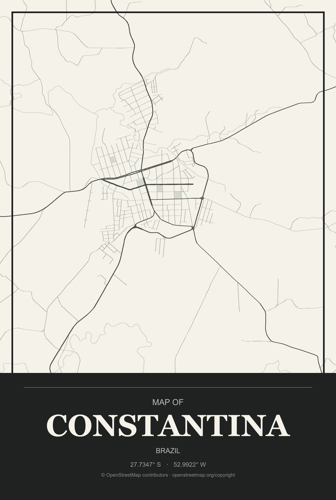 Constantina, Brazil City Map Aluminum Sign in Museum Plaque style