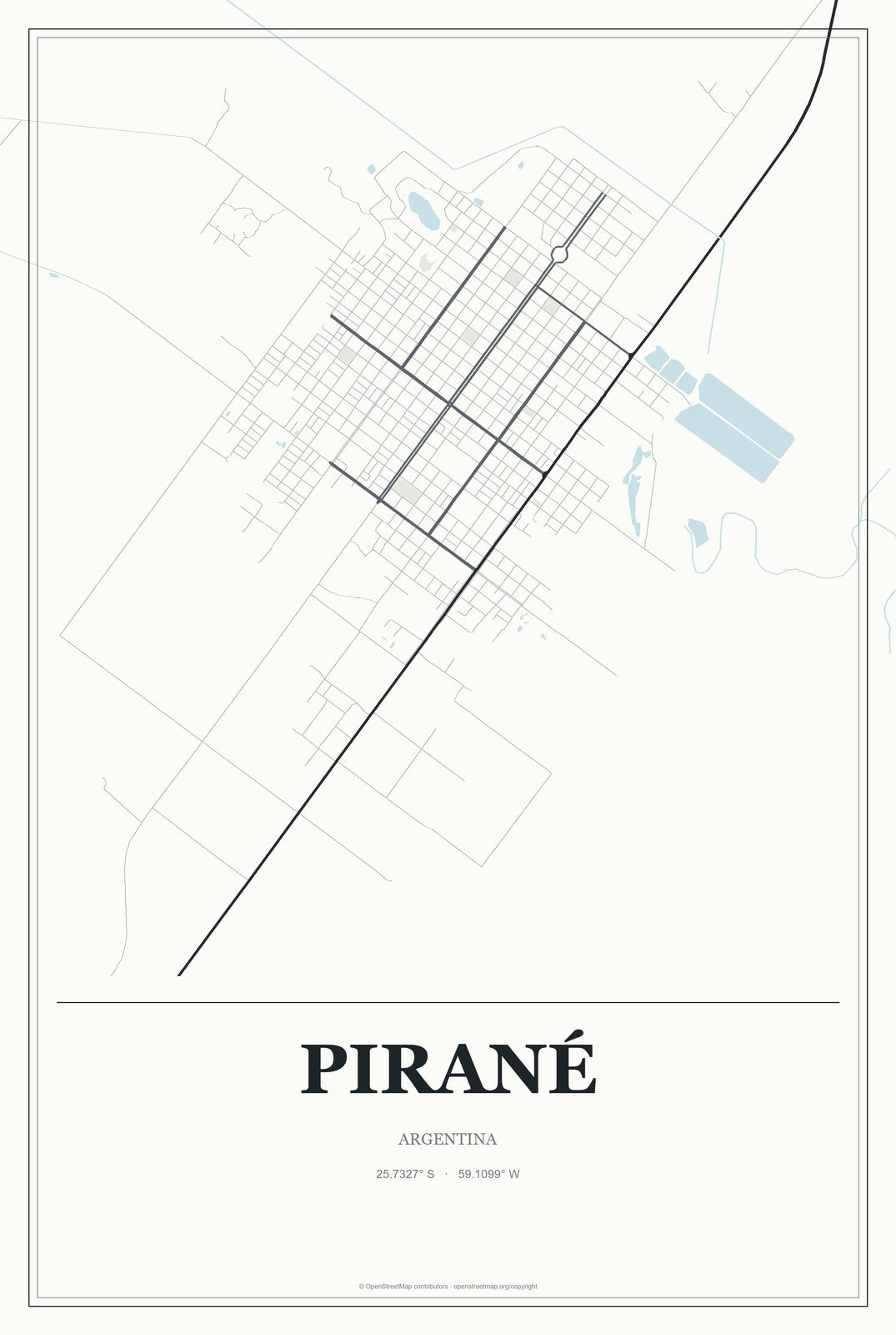 Pirané, Argentina City Map Aluminum Sign in Gallery Air style