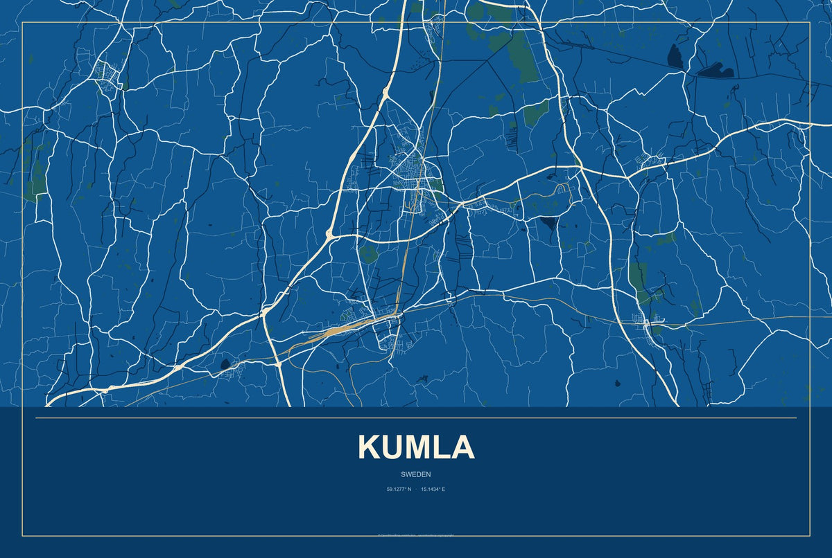 Kumla, Sweden City Map Aluminum Sign in Harbor Cobalt style