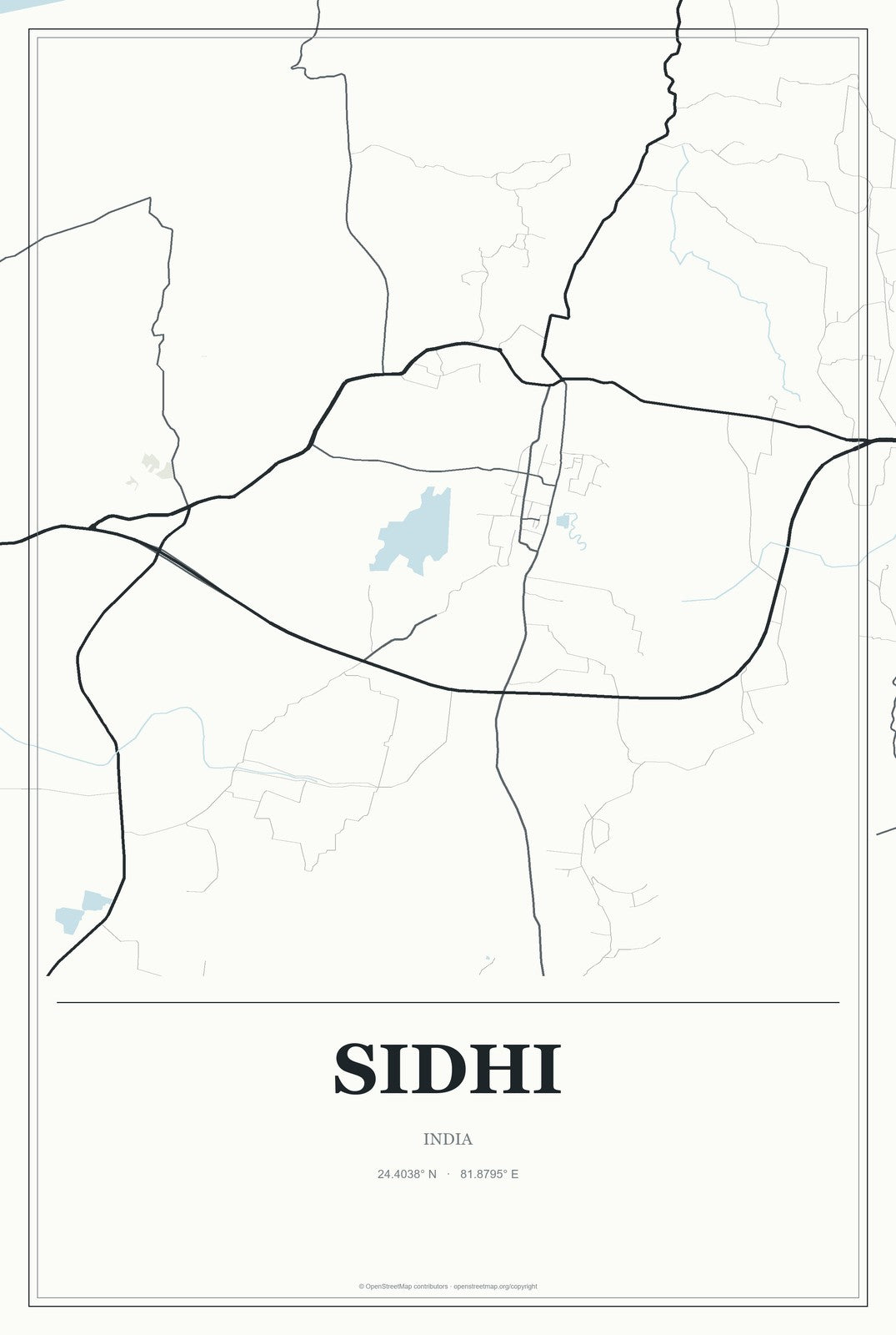 Sidhi, India City Map Aluminum Sign in Gallery Air style