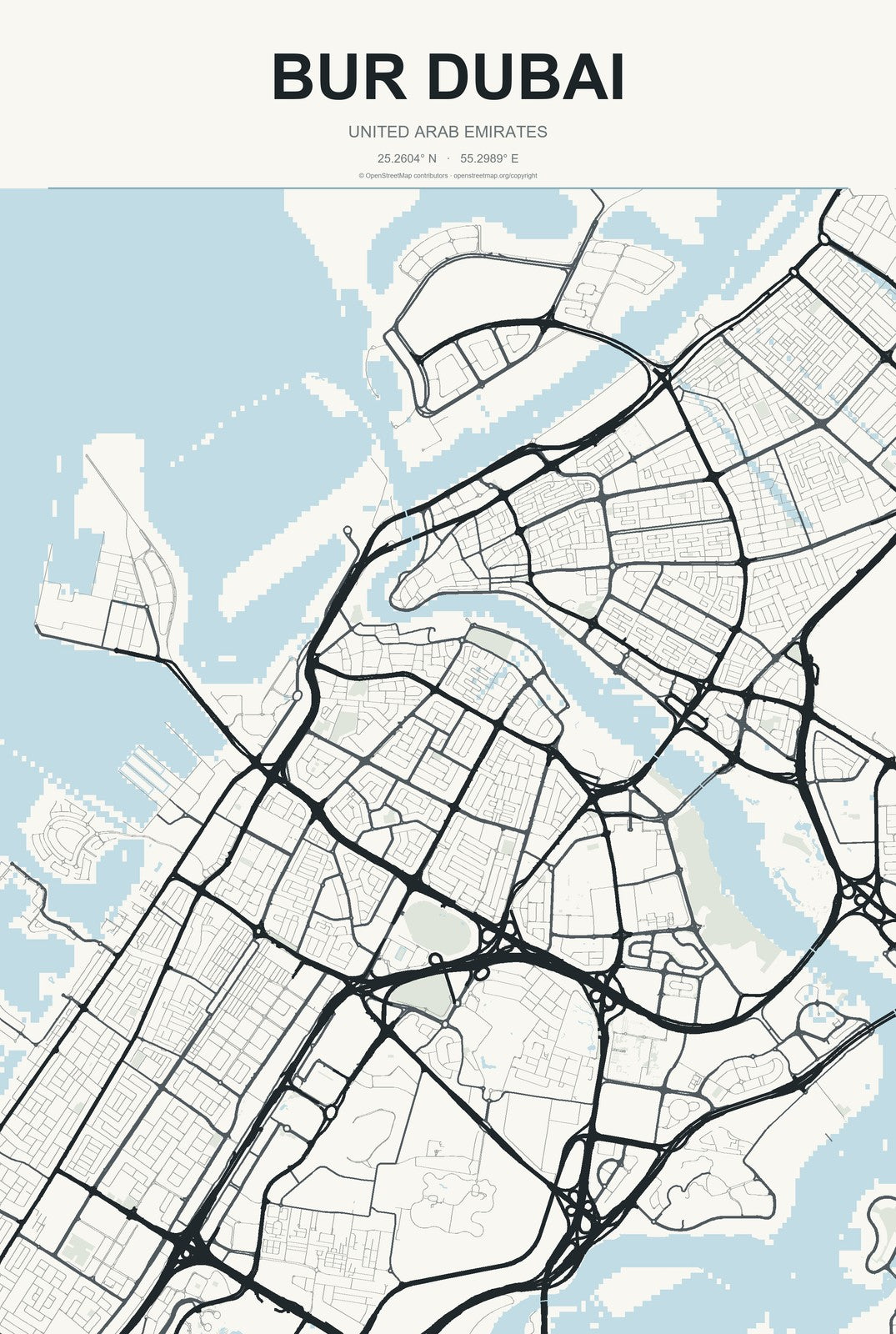 Bur Dubai, United Arab Emirates City Map Aluminum Sign in Headline Atlas style