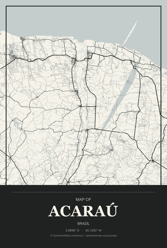 Acaraú, Brazil City Map Aluminum Sign in Museum Plaque style
