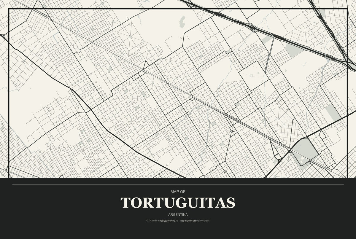 Tortuguitas, Argentina City Map Aluminum Sign in Museum Plaque style