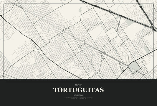 Tortuguitas, Argentina City Map Aluminum Sign in Museum Plaque style