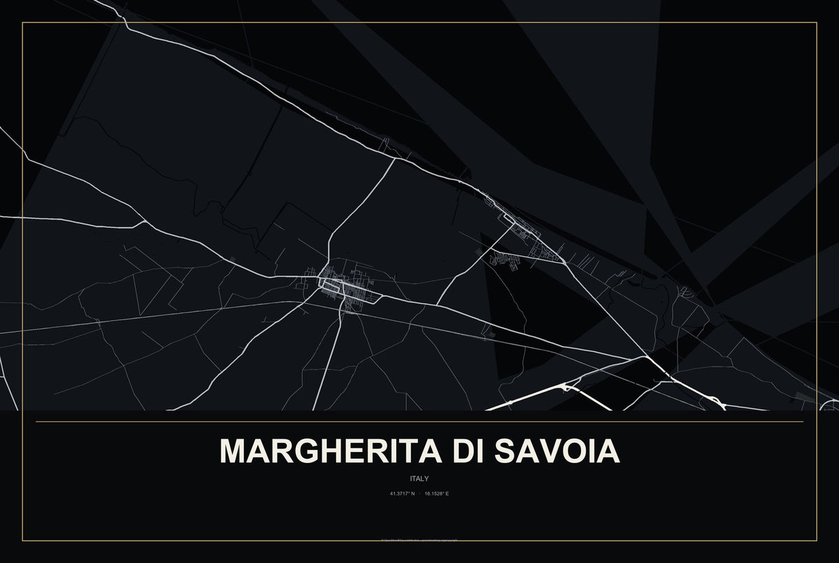 Margherita di Savoia, Italy City Map Aluminum Sign in Metropolitan Noir style